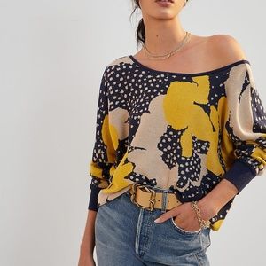 Anthropologie Navy and Yellow Patterned Sweater